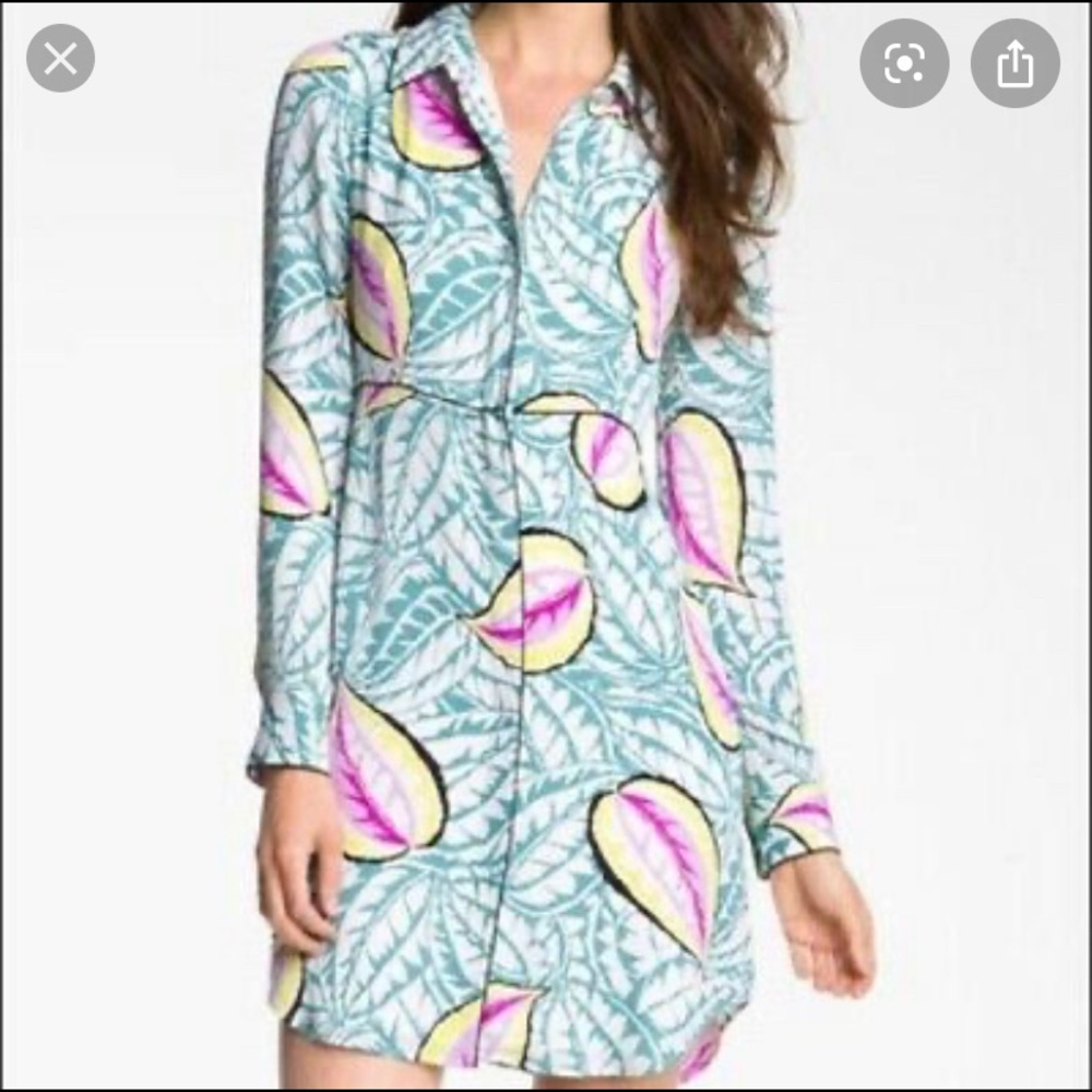 Theory Walda tropical print silk shirt dress